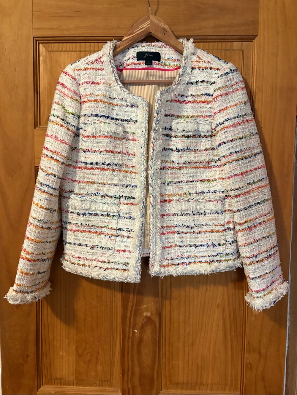 J. Crew Cream Multicolor Tweed Open-Front Jacket